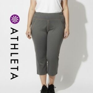 Athleta Leggings 2X Cropped Gray With Orange Stitching Stretchy Women's 2XL